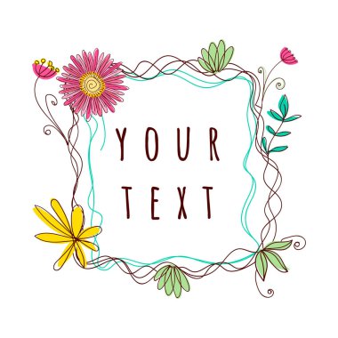 El çizimi gül çelenk ve çiçek öğeleri