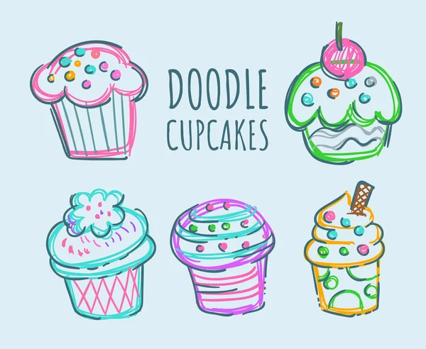 Doodle Cupcake Colecții Vectoriale — Vector de stoc