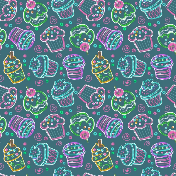 Doodle Cupcake Naadloze Patroon — Stockvector