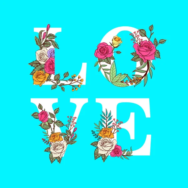 Amor Floral Tipografía Vector — Archivo Imágenes Vectoriales