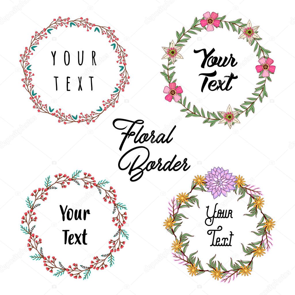 Hand drawing Rose wreath and floral elements