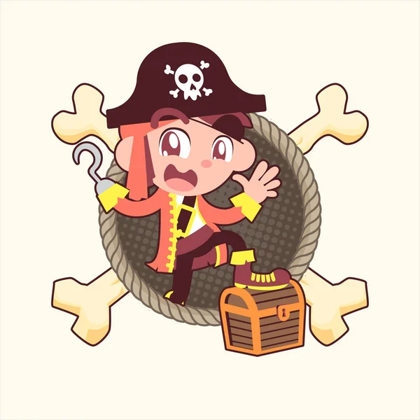 Cute doodle pirates cartoon illustration — ストックベクタ