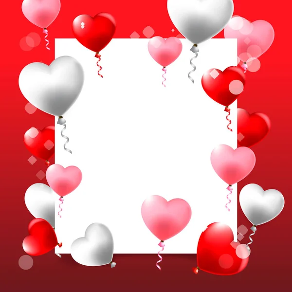 Happy Valentines Day template Ontwerp met rood hart op glanzende achtergrond — Stockvector