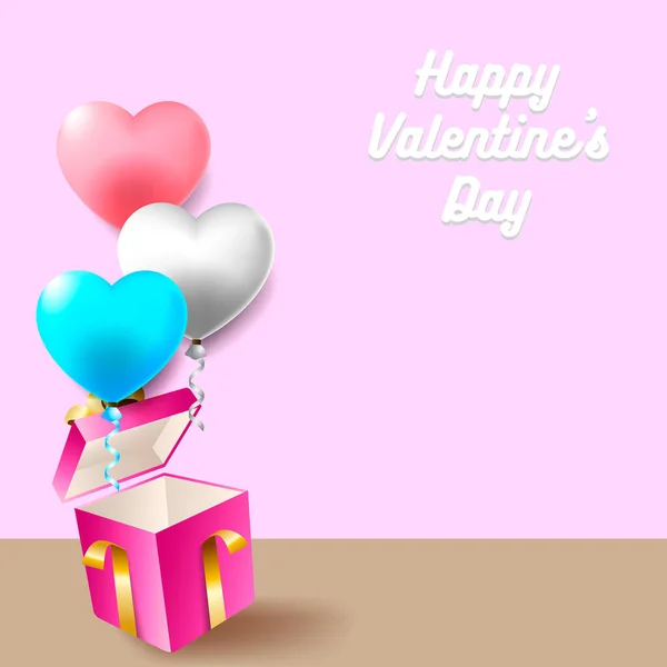 Šťastný Valentýn plakát s dárkem a balónem — Stockový vektor
