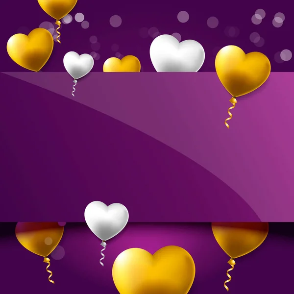 Valentinstag Vorlage Hintergrunddesign mit Luxus-Gold und Silber Ballon — Stockvektor