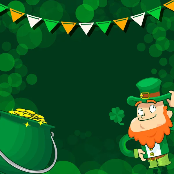 Leprechaun and a Pot of Golden Coins, Saint Patrick Day — 图库矢量图片