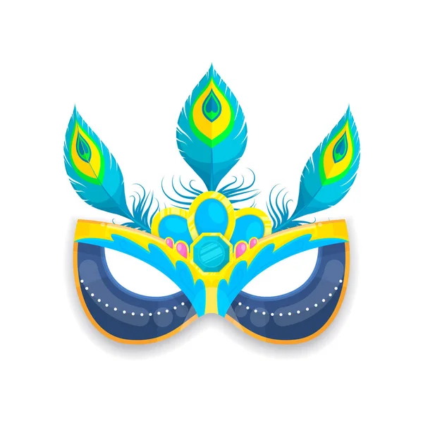 Blauw Braziliaans Carnaval Masker met pauwenveer — Stockvector