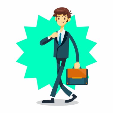 Yürüyüş pozu veren iş adamı çizgi film karakteri