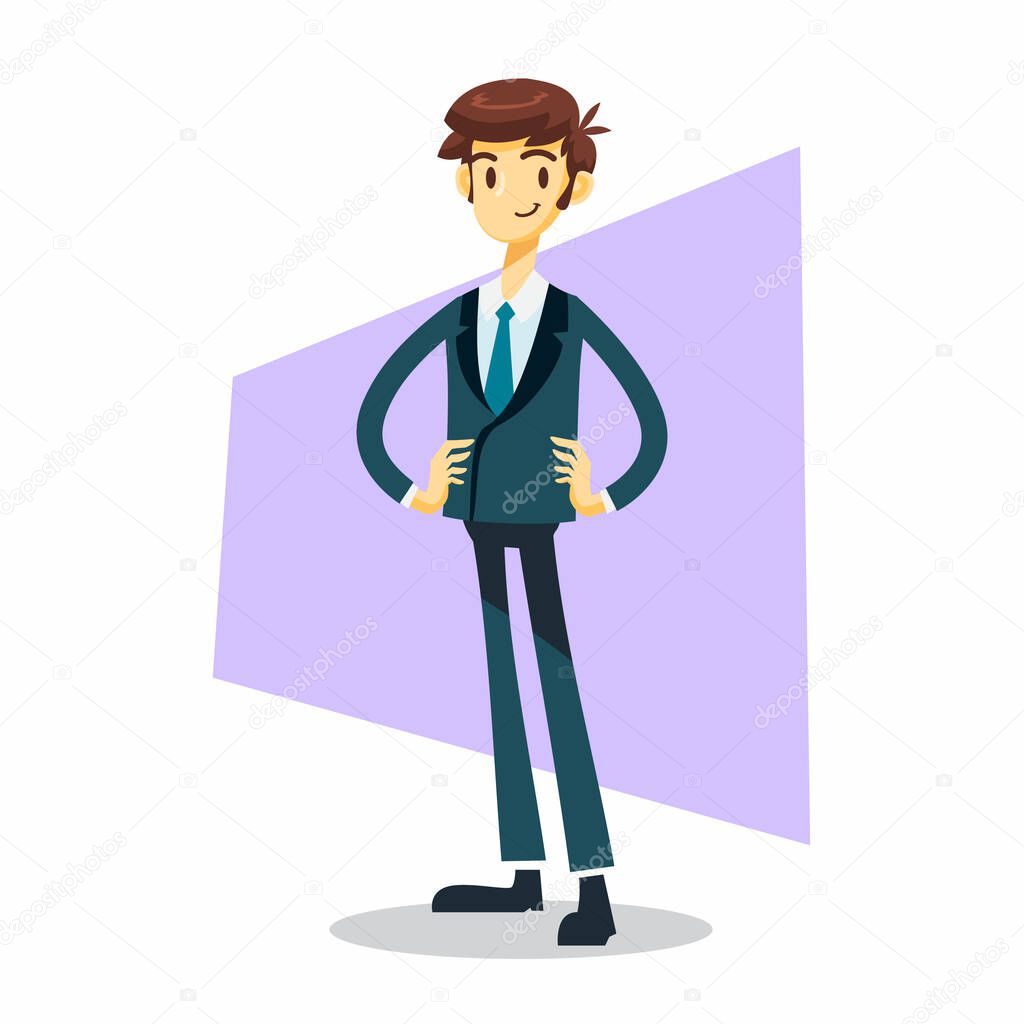 businessman cartoon character with hand on the waist pose
