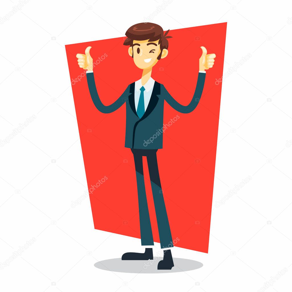 businessman cartoon character with thumbs up pose