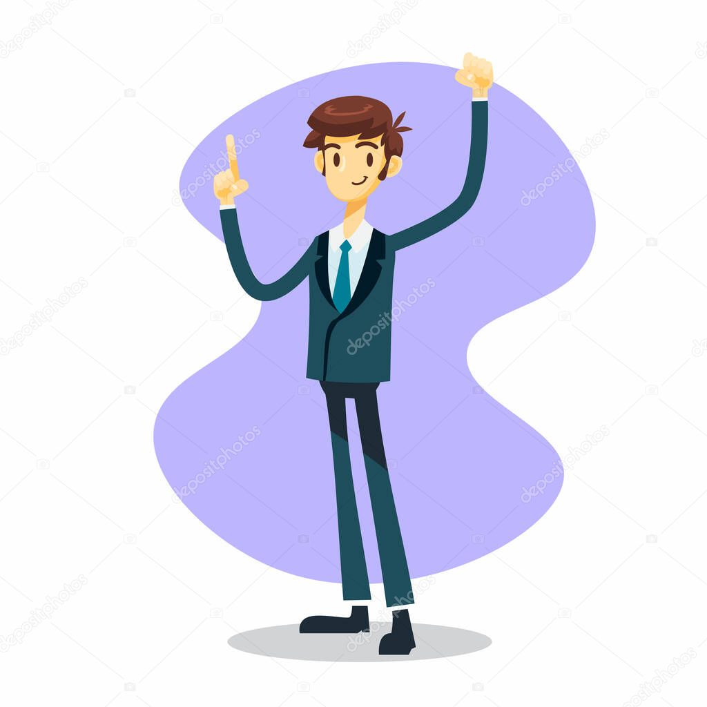 businessman cartoon character with point finger to the top pose