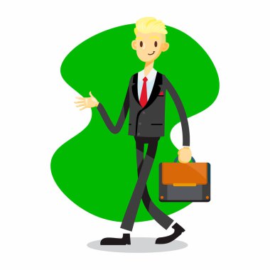 Açık el pozlu iş adamı çizgi film karakteri