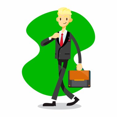 Takım elbisesini düzelten iş adamı çizgi film karakteri