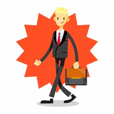 Yürüyüş pozu veren iş adamı çizgi film karakteri