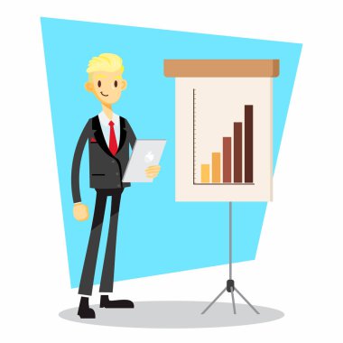 Sunum sırasında ayakta duran iş adamı çizgi film karakteri