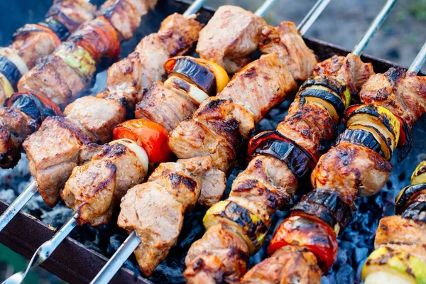 Šťavnatá šíš kebab na grilu. — Stock fotografie