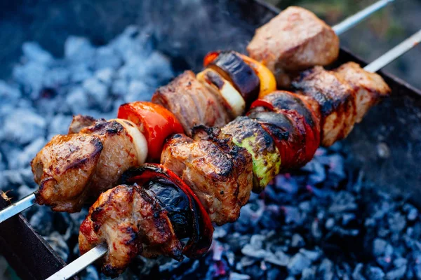 Šťavnatá šíš kebab na grilu. — Stock fotografie