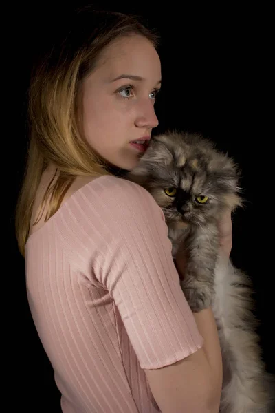 Lány és macska — Stock Fotó