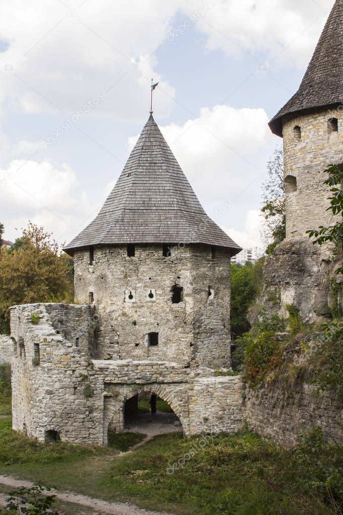 Medieval tower in the Old Town of the Kamyanets-Podilsky. Ukraine