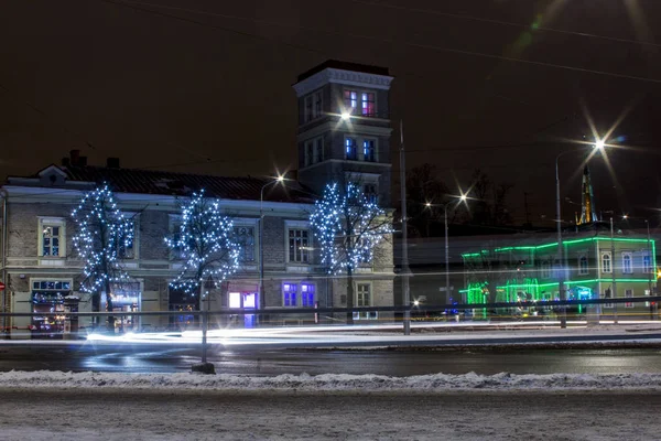 Ночная Улица Старом Городе Таллинна Эстония — стоковое фото