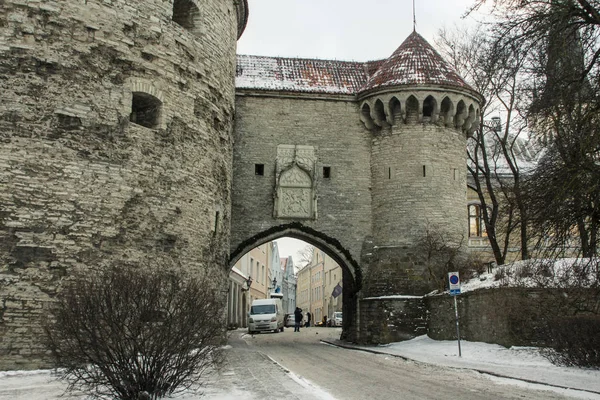 Vue Une Tour Historique Appelée Fat Mary Matin Hiver Tallinn — Photo