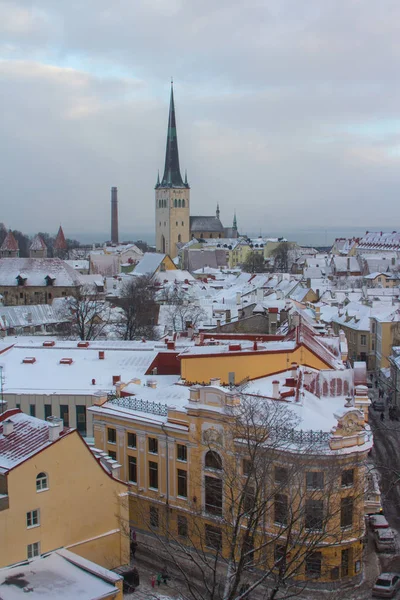 Widok Zabytkowe Stare Miasto Tallin Zimie Estonia — Zdjęcie stockowe