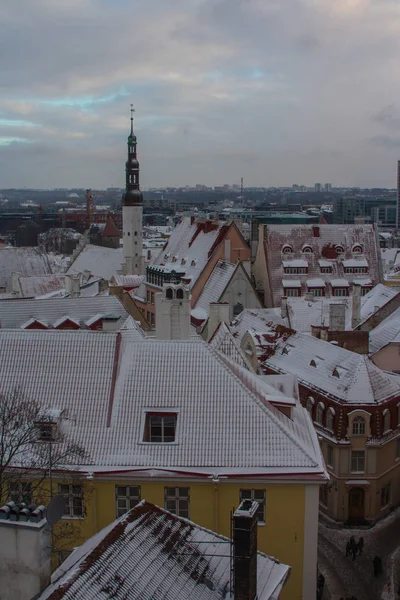 Вид Исторический Старый Город Таллинна Зимой Эстония — стоковое фото