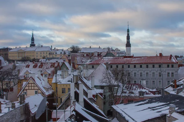 Вид Высокой Точки Старый Город Таллинна Зимний Вечер Эстония — стоковое фото