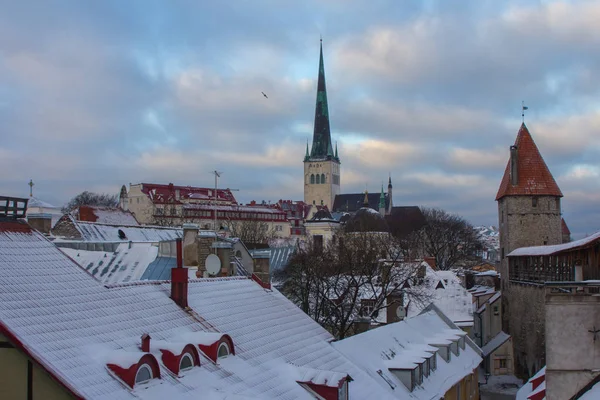 Вид Высокой Точки Старый Город Таллинна Зимний Вечер Эстония — стоковое фото