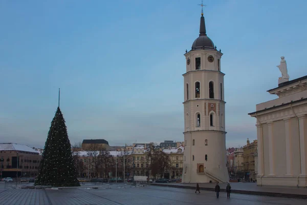 Dzwonnica Bazyliki Katedralnej Stanisława Władysława Wilna Zimą Litwa — Zdjęcie stockowe