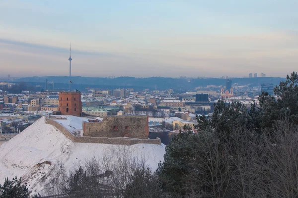 Pohled Vrcholku Věže Kopce Gediminas Vilniusu Zimě Litva — Stock fotografie