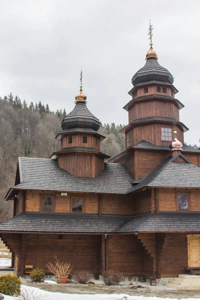 Old Wooden Building Holy Prophet Elijah Monastery Carpathian Village Yaremche — Stock Photo, Image