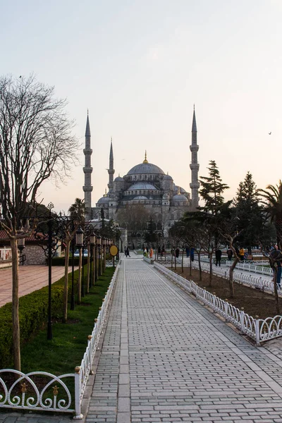 Vue Mosquée Bleue Historique Istanbul Coucher Soleil Turquie — Photo