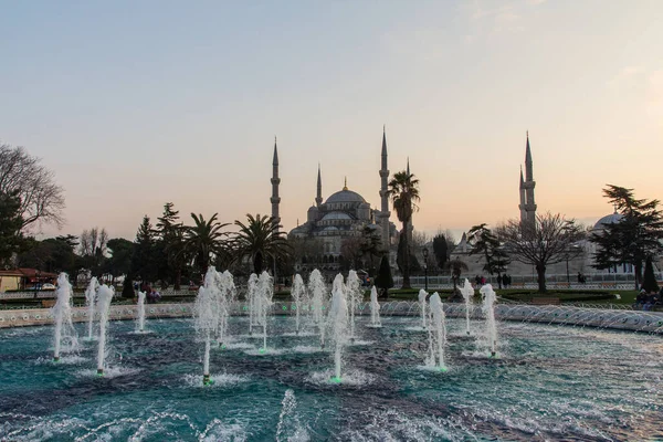 Widok Zabytkowy Błękitny Meczet Stambule Zachodzie Słońca Turcja — Zdjęcie stockowe