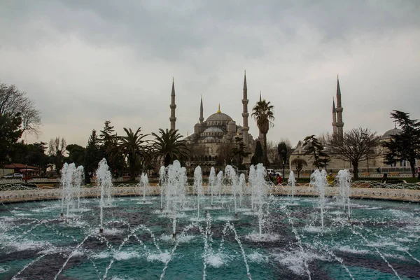 Vue Sur Fontaine Mosquée Bleue Historique Istanbul Par Une Journée — Photo