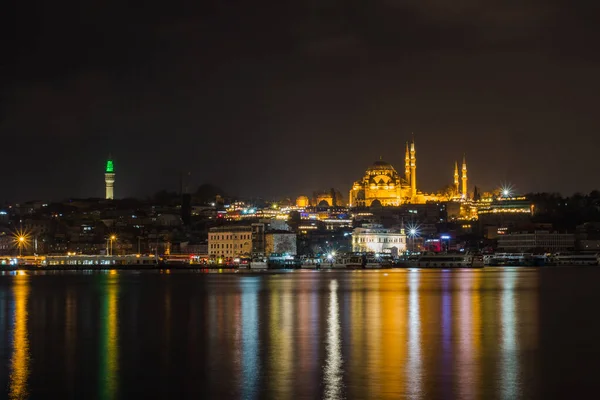 Vista Nocturna Del Distrito Histórico Estambul Turquía — Foto de Stock