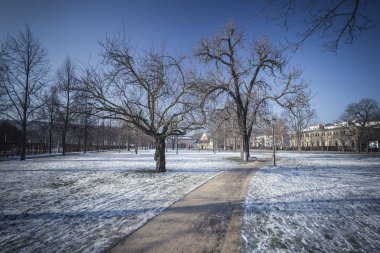 Gera 'da tarihi binalar olan bir parkta güzel manzaralar.