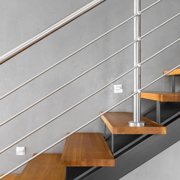 Simple staircase with chromed railing — Stock Photo, Image