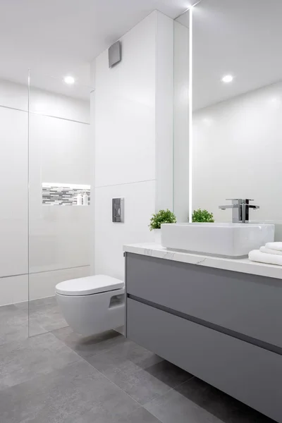 Elegante bagno grigio e bianco — Foto Stock