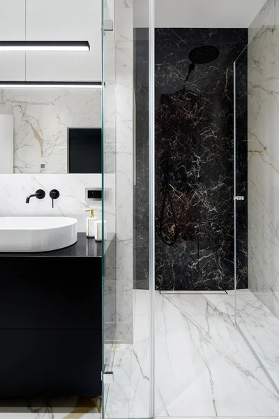 Spacious shower with marble tiles — Stock Photo, Image