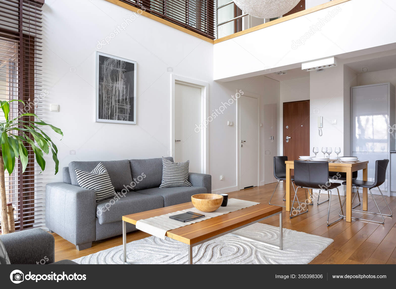 Two Floor Apartment Stylish Living Room, Sofa On Hardwood Floor
