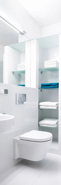 Panorama Vertical Interior Simple Blanco Luminoso Baño — Foto de Stock