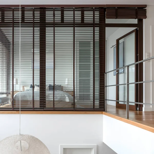 Bedroom Window Wall Wooden Blinds Two Floor Apartment — Stock Photo, Image