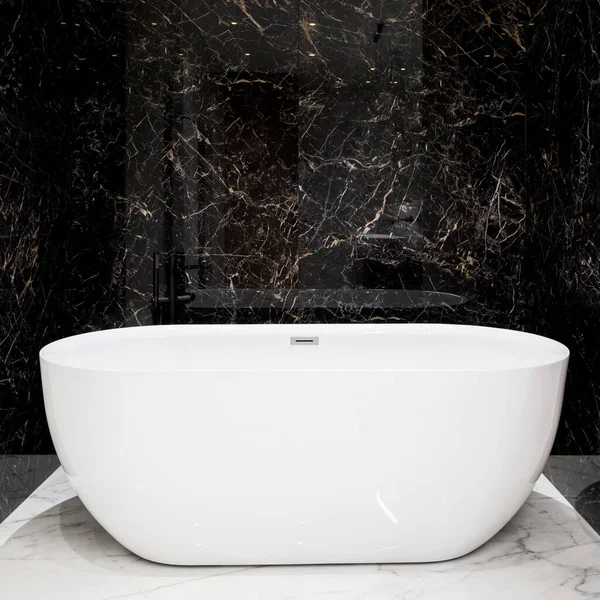 Bañera Ovalada Lujo Elegante Baño Con Azulejos Mármol Blanco Negro —  Fotos de Stock