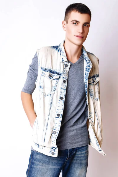 Fashion photo of young model man on white background. Boy posing. Studio photo. — Stock Photo, Image