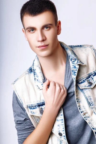 Fashion photo of young model man on white background. Boy posing. Studio photo. — Stock Photo, Image