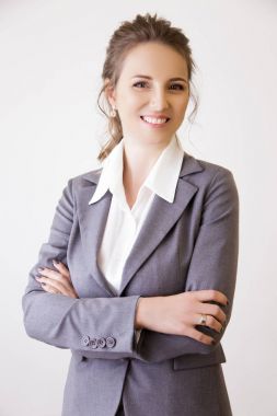 iş kadını beyaz arka plan üzerinde takım elbiseli