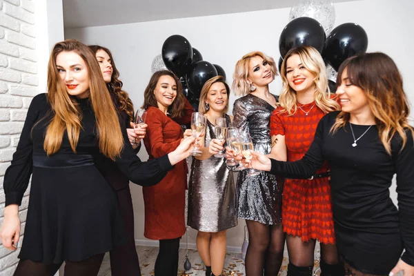 Women's party with champagne and balls — Stock Photo, Image