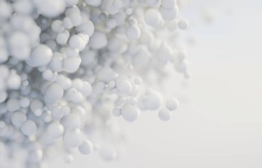 Toplardan oluşan soyut beyaz arkaplan. 3d resimleme