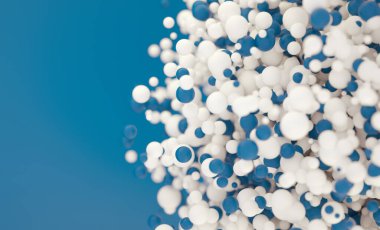 Beyaz ve mavi topların soyut arkaplanı. 3d resimleme